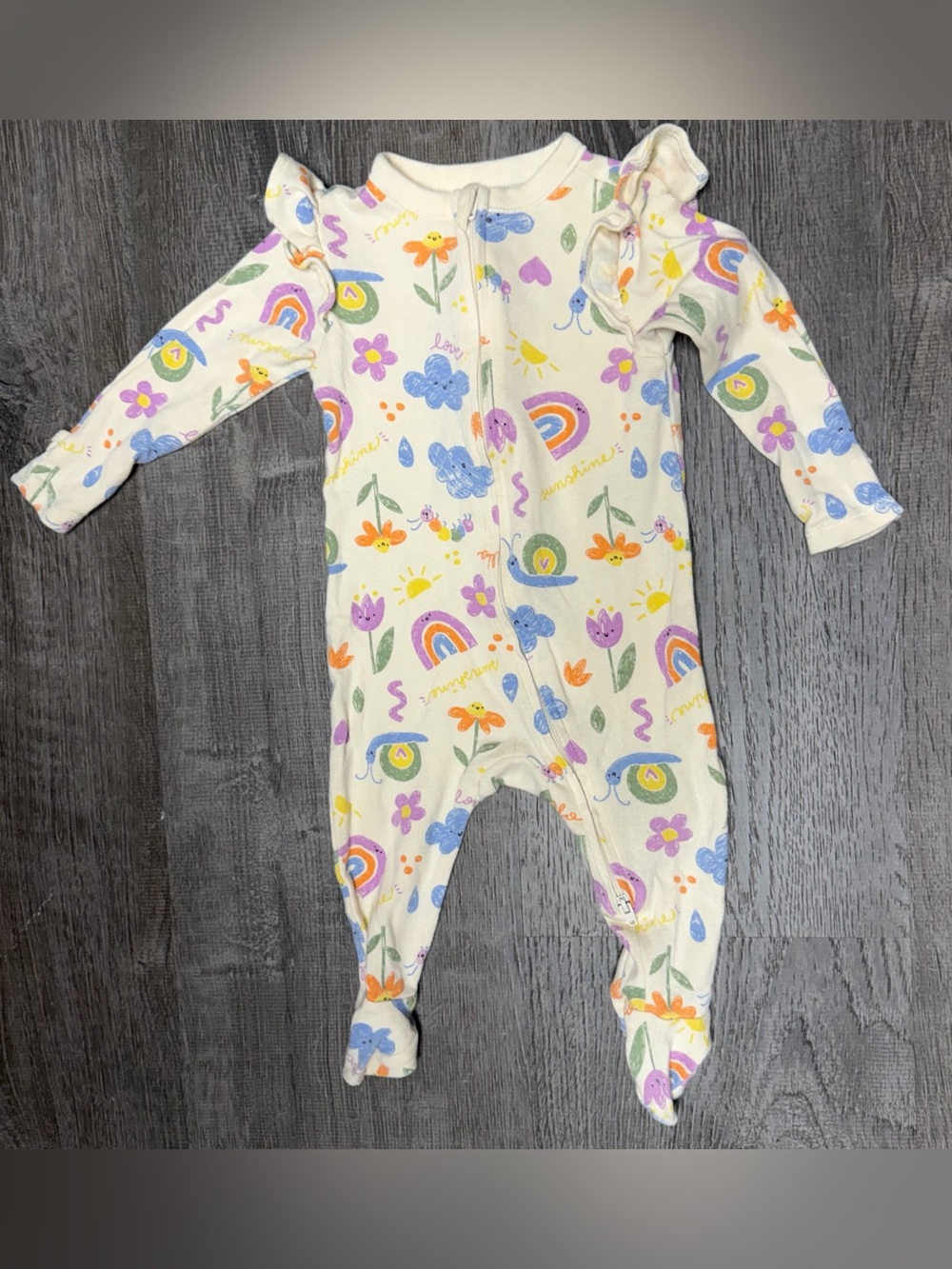Old Navy Cream Floral & Rainbow Footed One-Piece Pajamas